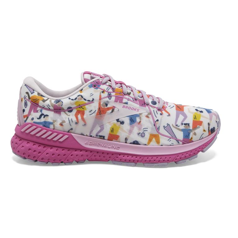 Brooks Adrenaline GTS 21 Women's Walking Shoes - White/Lilac/Pink (12047-HTRU)